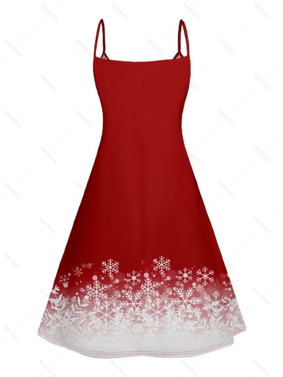 Christmas Snow Tree Glitter Print V Neck High Waist Spaghetti Strap Dress and Roll Up Sleeve Shirt Outfit - Rouge S | US 4