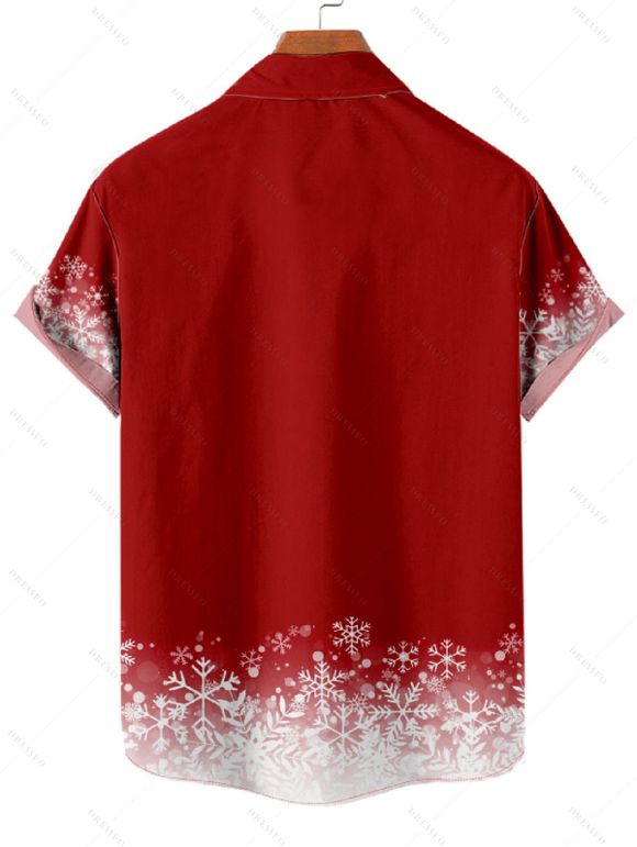 Christmas Snow Tree Glitter Print V Neck High Waist Spaghetti Strap Dress and Roll Up Sleeve Shirt Outfit - Rouge S | US 4