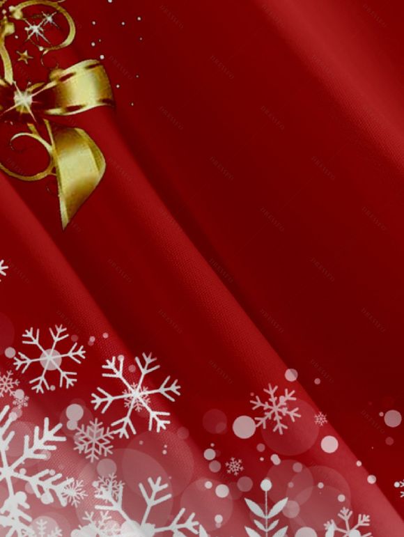 Christmas Snow Tree Glitter Print V Neck High Waist Spaghetti Strap Dress and Roll Up Sleeve Shirt Outfit - Rouge S | US 4