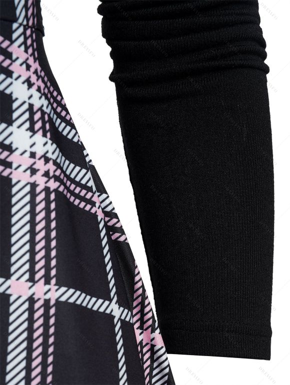 Robe Décontractée Epaule Dénudée à Carreaux Imprimé à Col Relevé - Noir XL | US 12