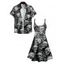 Christmas Santa Claus Print V Neck Spaghetti Strap Dress and Roll Up Sleeve Shirt Outfit - Noir S | US 4