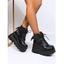 Gothic Winged Wedge Ankle Boots Solid PU Platform Martin Boots - Noir EU 43