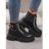 Fashion Studded Detailing PU Buckle Elastic Patchwork Platform Sole Martin Boots - Noir EU 42