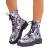 3D Skull Print Lace-Up Martin Boots Round-Toe Flat Mid-Calf Boots - multicolor A EU 40