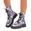 3D Skull Print Lace-Up Martin Boots Round-Toe Flat Mid-Calf Boots - multicolor A EU 42