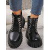 Fashion Studded Detailing PU Buckle Elastic Patchwork Platform Sole Martin Boots - Noir EU 36