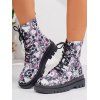 3D Skull Print Lace-Up Martin Boots Round-Toe Flat Mid-Calf Boots - multicolor A EU 42