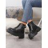 Fashion Studded Detailing PU Buckle Elastic Patchwork Platform Sole Martin Boots - Noir EU 40