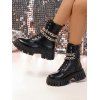 Dual Chains Platform Martin Boots Casual Lace-Up British Style Ankle Boots - Noir EU 36