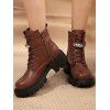 Solid Lace Up Buckle Platform Martin Chunky Heel British Style Zip Up Boots - café EU 40