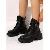 Solid Lace Up Buckle Platform Martin Chunky Heel British Style Zip Up Boots - Noir EU 36