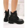 Solid Lace Up Buckle Platform Martin Chunky Heel British Style Zip Up Boots - Noir EU 36