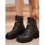 Solid Lace Up Buckle Platform Martin Chunky Heel British Style Zip Up Boots - Café profond EU 43