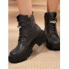 Solid Lace Up Buckle Platform Martin Chunky Heel British Style Zip Up Boots - Café profond EU 43