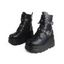 Gothic Chain Detail Chunky Sole Fashionable Double Buckle Straps Zipper Boots - Noir EU 36