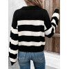 Pull Tricoté à Manches Longues à Col Relevé en V Motif Rayures Poitrine - Noir S | US 4