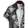 Chemise Décontractée Rose Crâne Imprimées Boutonnée à Manches Courtes pour Homme - Noir 5XL