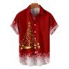 Chemise Décontractée Sapin de Noël et Neige Imprimés à Manches Roulées à Paillettes - Rouge 5XL