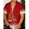 Chemise Décontractée Sapin de Noël et Neige Imprimés à Manches Roulées à Paillettes - Rouge XL