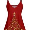 Robe D'Eté Ligne A Sapin de Noël Imprimé à Taille Haute sans Manches à Paillettes - Rouge S | US 4