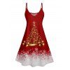 Christmas Snow Tree Glitter Print V Neck High Waist Spaghetti Strap Dress and Roll Up Sleeve Shirt Outfit - Rouge S | US 4