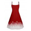 Christmas Snow Tree Glitter Print V Neck High Waist Spaghetti Strap Dress and Roll Up Sleeve Shirt Outfit - Rouge S | US 4