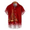 Christmas Snow Tree Glitter Print V Neck High Waist Spaghetti Strap Dress and Roll Up Sleeve Shirt Outfit - Rouge S | US 4