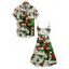 Christmas Tree Snow Dinosaur Scarf Print V Neck Spaghetti Strap Dress and Roll Up Sleeve Shirt Outfit - Blanc S | US 4