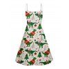 Christmas Tree Snow Dinosaur Scarf Print V Neck Spaghetti Strap Dress and Roll Up Sleeve Shirt Outfit - Blanc S | US 4