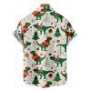 Christmas Tree Snow Dinosaur Scarf Print V Neck Spaghetti Strap Dress and Roll Up Sleeve Shirt Outfit - Blanc S | US 4