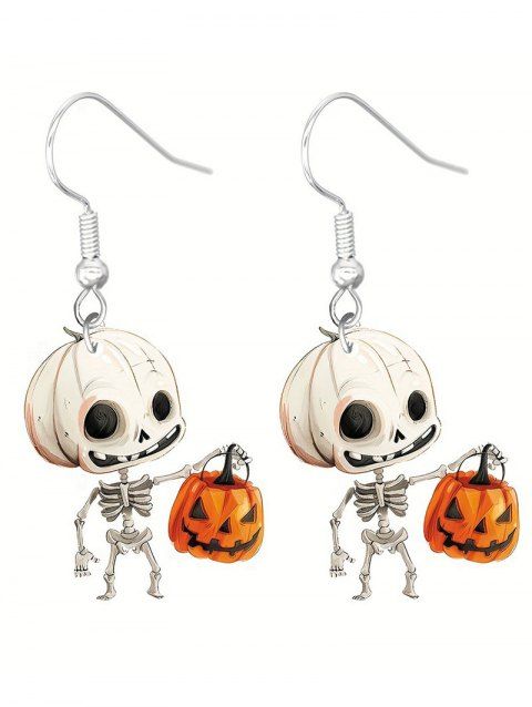 Boucles D'Oreilles Pendantes Motif Adorable Squelette et Citrouille de Dessin Animé pour Halloween