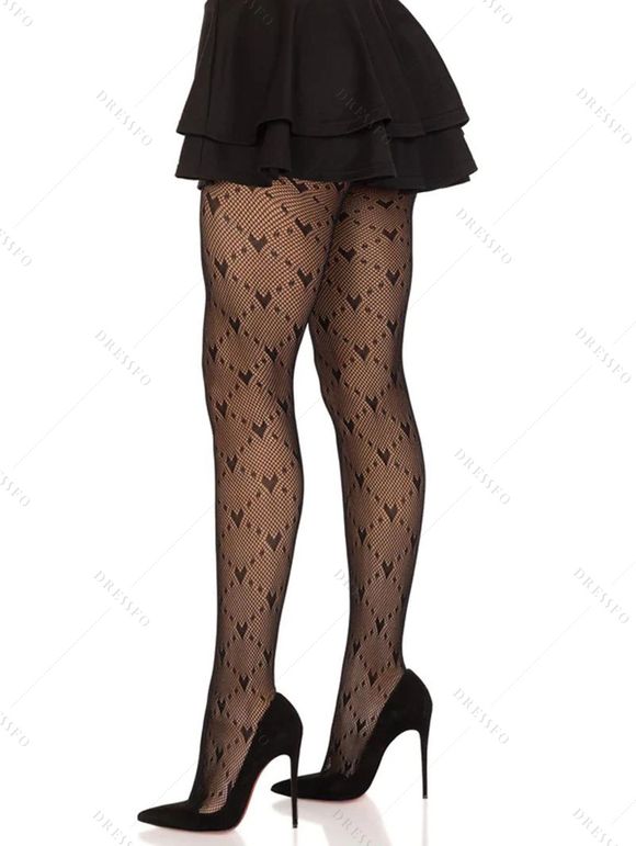 Collant en Résille avec Motif Cœur en Collant - Noir 