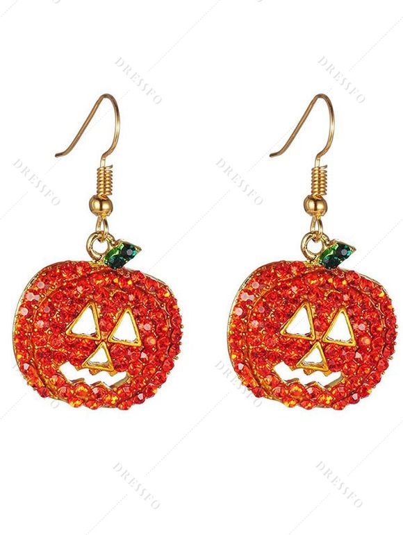 Boucles D'Oreilles Pendantes Motif Citrouille Séchée avec Strass et Père Noël - Orange 