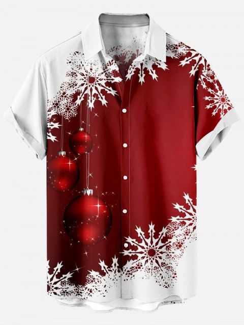 Chemise Décontractée Flocon de Neige de Noël Imprimé Boutonnée à Manches Courtes