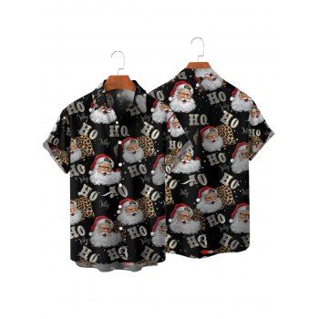 Christmas Santa Claus Print V Neck High Waist Spaghetti Strap Dress and Roll Up Sleeve Shirt Outfit