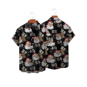 Men's Christmas Santa Claus Print Roll Up Sleeve Shirt Button Up Short Sleeve Casual Shirt