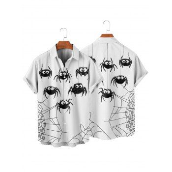 Men's Halloween Spider Web Print Roll Up Sleeve Shirt Button Up Short Sleeve Casual Shirt