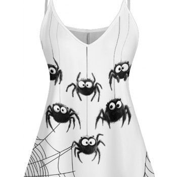 Halloween Spider Web Print V Neck High Waist Spaghetti Strap Dress Sleeveless Summer A Line Cami Dress