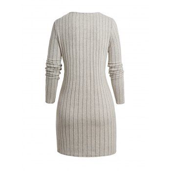 Solid Asymmetric Neck Ribbed Sweater Mock Button Women Sweater Dress 
