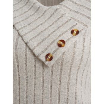 Solid Asymmetric Neck Ribbed Sweater Mock Button Women Sweater Dress 