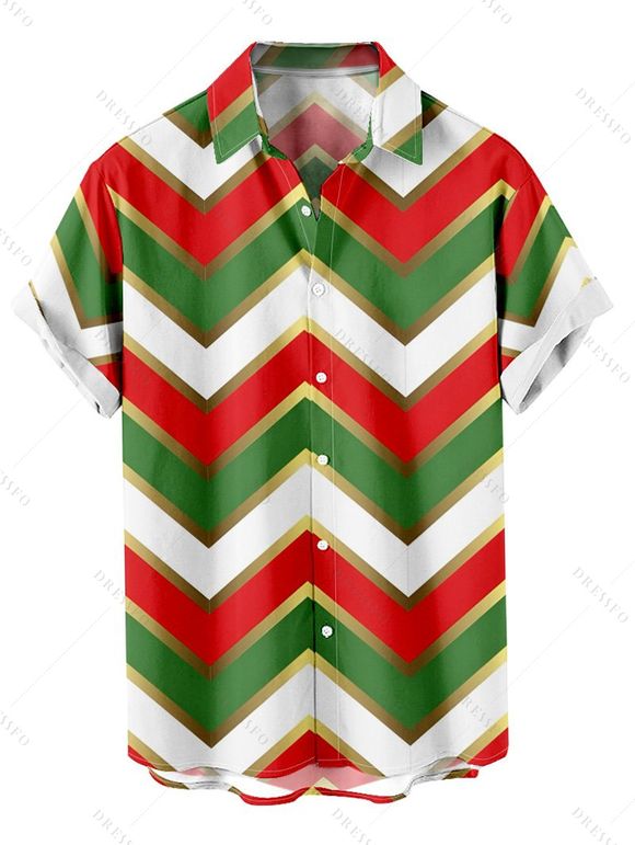 Chemise Décontractée Boutonnée en Blocs de Couleurs à Chevron Imprimé à Manches Courtes - multicolor S