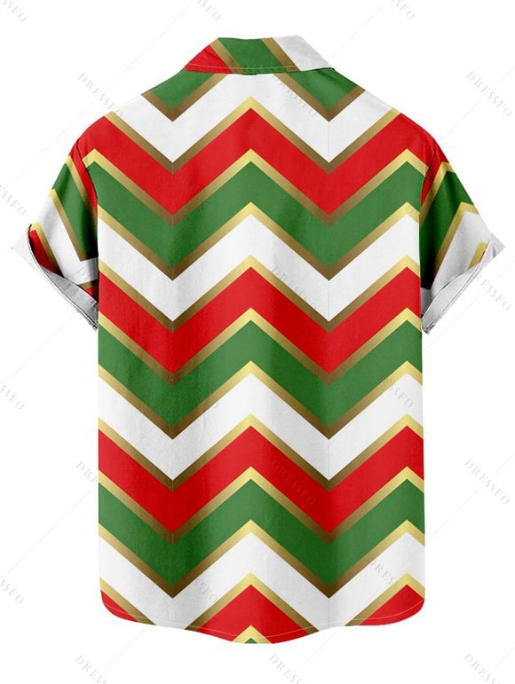 Chemise Décontractée Boutonnée en Blocs de Couleurs à Chevron Imprimé à Manches Courtes - multicolor XL
