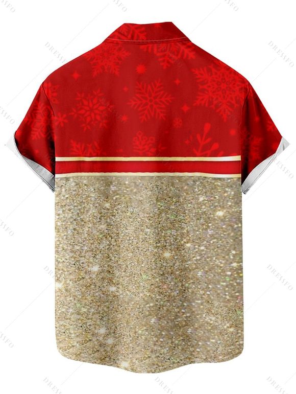 Chemise Décontractée Flocon de Neige et Nœud Papillon Imprimés Boutonnée à Manches Courtes à Paillettes pour Homme - Rouge XL