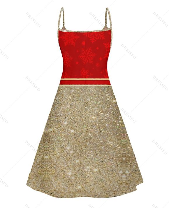 Robe Ligne A Epaule Dénudée en Couleur Contrastée à Bretelle Fine avec Nœud Papillon sans Manches à Paillettes - Rouge XL | US 12