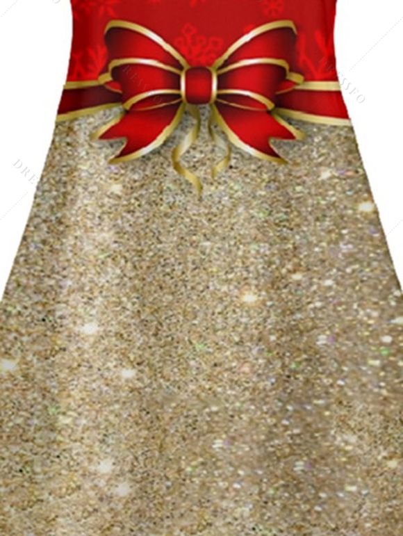 Robe Ligne A Epaule Dénudée en Couleur Contrastée à Bretelle Fine avec Nœud Papillon sans Manches à Paillettes - Rouge XL | US 12