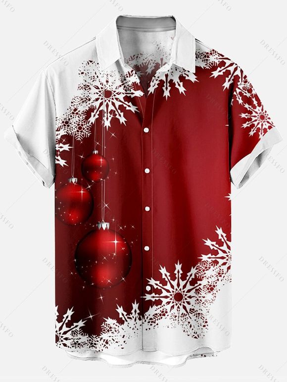 Chemise Décontractée Flocon de Neige de Noël Imprimé Boutonnée à Manches Courtes - Rouge 5XL