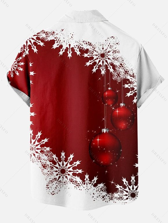 Chemise Décontractée Flocon de Neige de Noël Imprimé Boutonnée à Manches Courtes - Rouge S