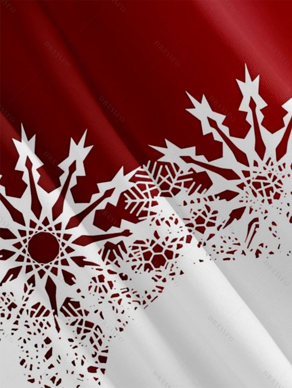 Chemise Décontractée Flocon de Neige de Noël Imprimé Boutonnée à Manches Courtes - Rouge S