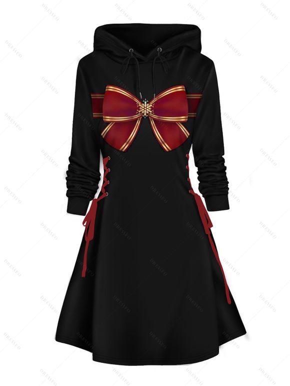 Robe à Capuche de Noël Ligne A Nœud Papillon Imprimé à Lacets à Côté - Noir M | US 6