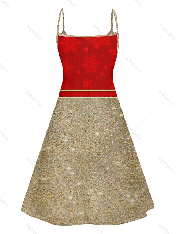 Christmas Bowknot Sequin Print V Neck Spaghetti Strap Dress and Roll Up Sleeve Shirt Outfit - Rouge S | US 4